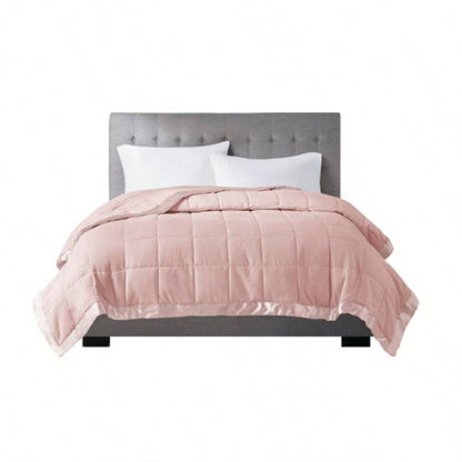 Lightweight Down Blanket with Satin Trim Blush King