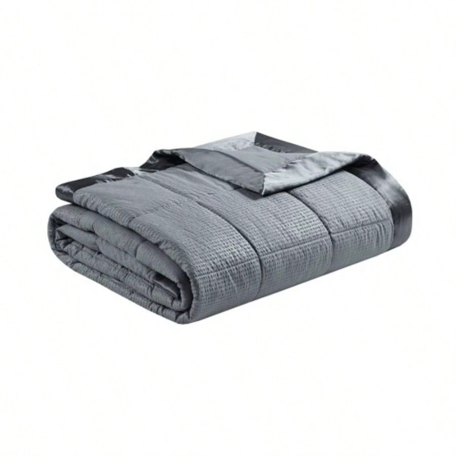 Oversized Down Blanket with Satin Trim Charcoal King