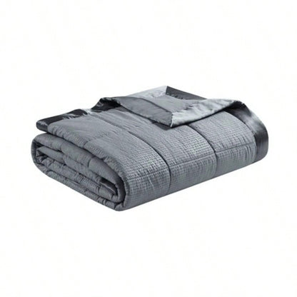Oversized Down Blanket with Satin Trim Charcoal King