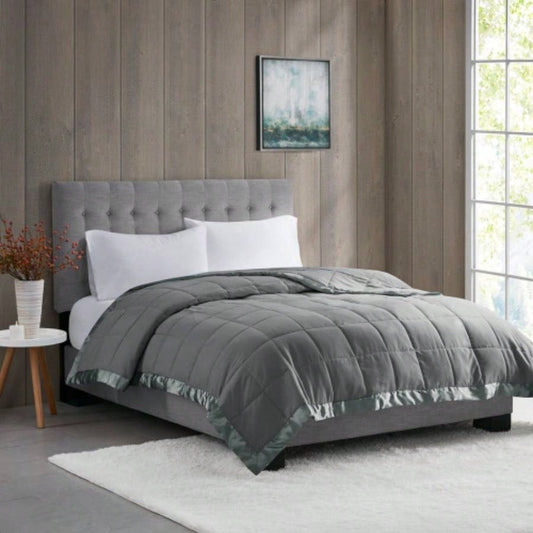 Lightweight Down Blanket with Satin Trim Charcoal King