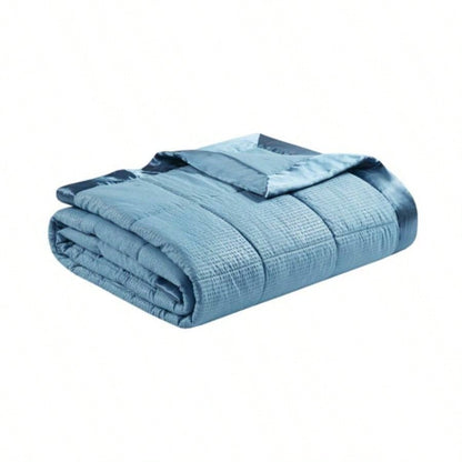 Oversized Down Blanket with Satin Trim Slate Blue Full/