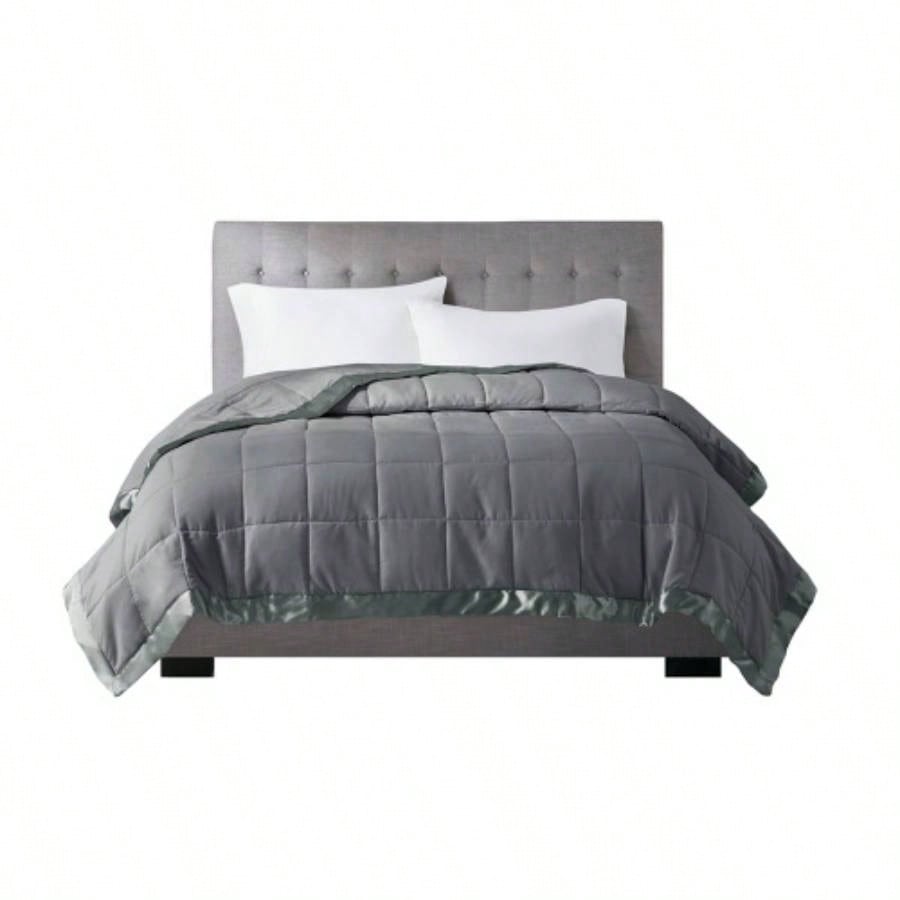 Lightweight Down Blanket with Satin Trim Charcoal King