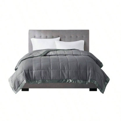 Lightweight Down Blanket with Satin Trim Charcoal King
