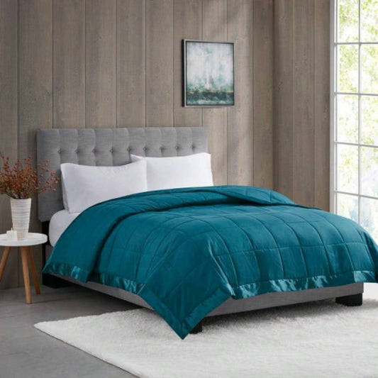 Lightweight Down Blanket with Satin Trim Teal King
