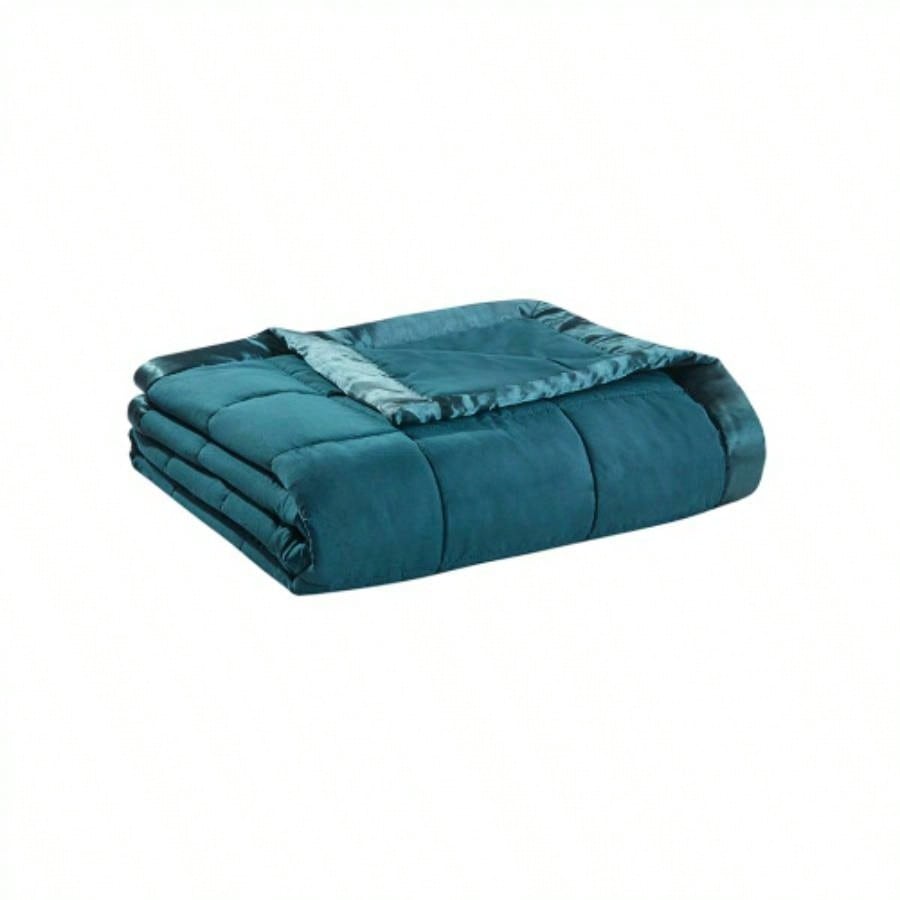 Lightweight Down Blanket with Satin Trim Teal King