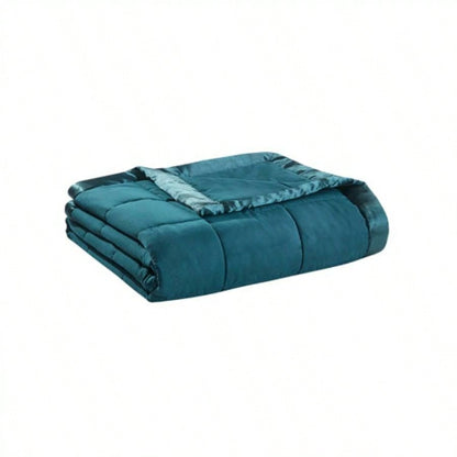 Lightweight Down Blanket with Satin Trim Teal King