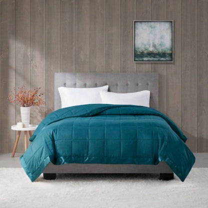 Lightweight Down Blanket with Satin Trim Teal King