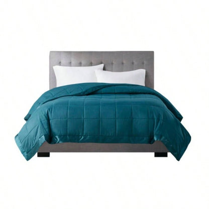 Lightweight Down Blanket with Satin Trim Teal King