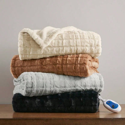 1 PCS 50x70 Oversized Faux Fur Heated Throw Ivory Texture