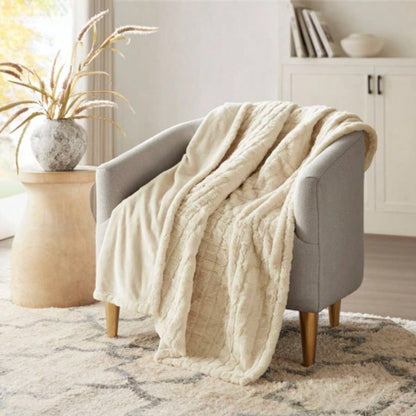 1 PCS 50x70 Oversized Faux Fur Heated Throw Ivory Texture