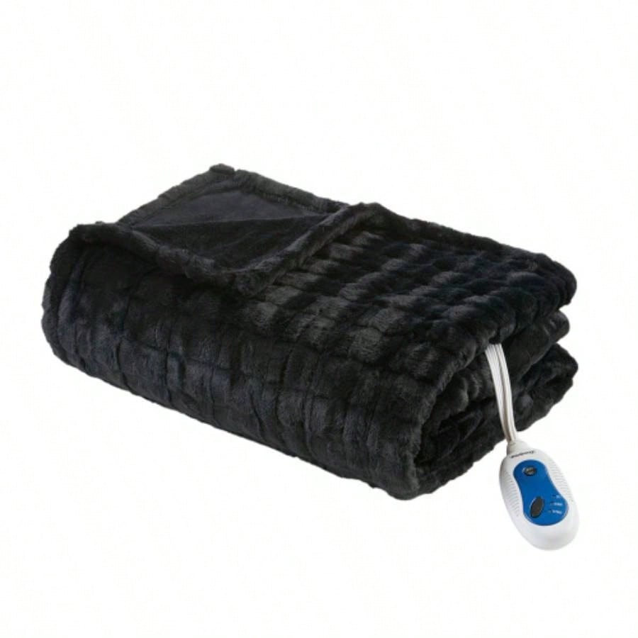 1 PCS 50x70 Oversized Faux Fur Heated Throw Black Texture