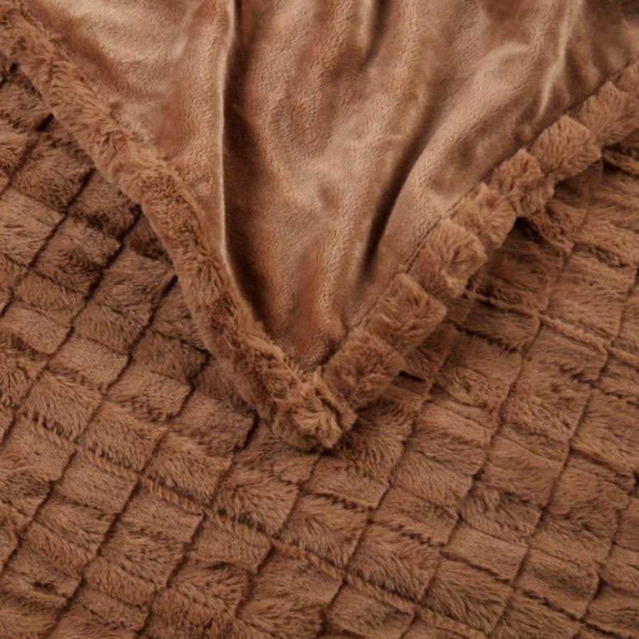 1 PCS 50x70 Oversized Faux Fur Heated Throw Brown Texture