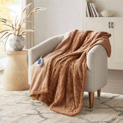 1 PCS 50x70 Oversized Faux Fur Heated Throw Brown Texture