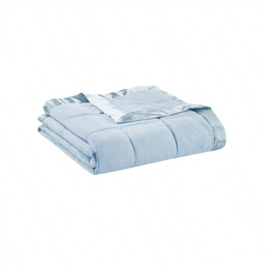 Lightweight Down Blanket with Satin Trim Blue King