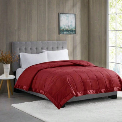 Lightweight Down Blanket with Satin Trim Burgundy King