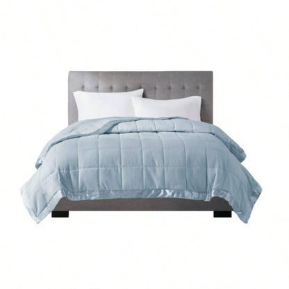Lightweight Down Blanket with Satin Trim Blue King