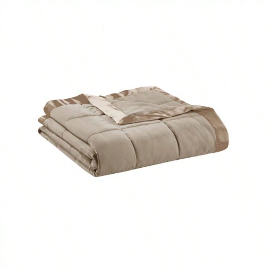 Lightweight Down Blanket with Satin Trim Brown King