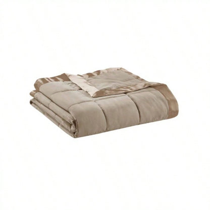 Lightweight Down Blanket with Satin Trim Brown King