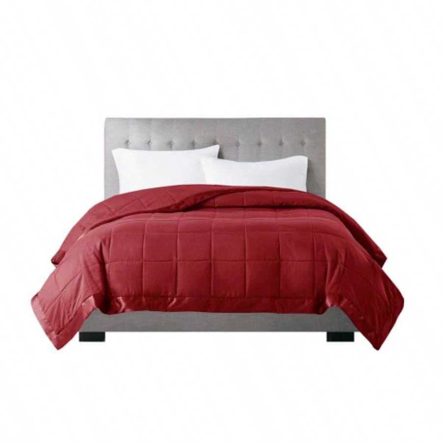 Lightweight Down Blanket with Satin Trim Burgundy King