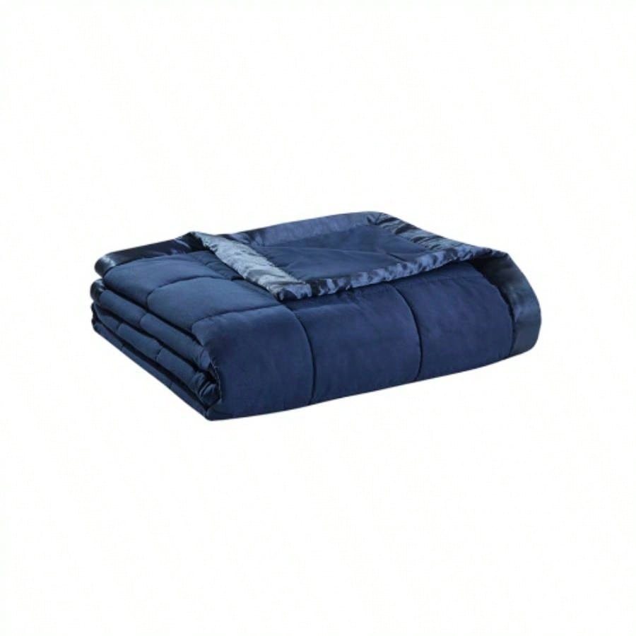 Lightweight Down Blanket with Satin Trim Navy King