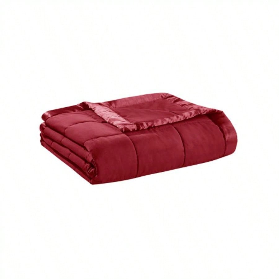 Lightweight Down Blanket with Satin Trim Burgundy King