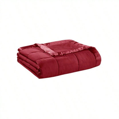 Lightweight Down Blanket with Satin Trim Burgundy King