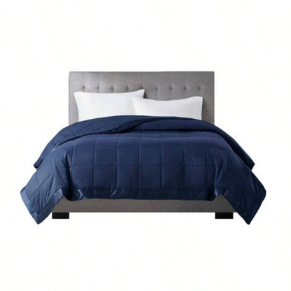 Lightweight Down Blanket with Satin Trim Navy King