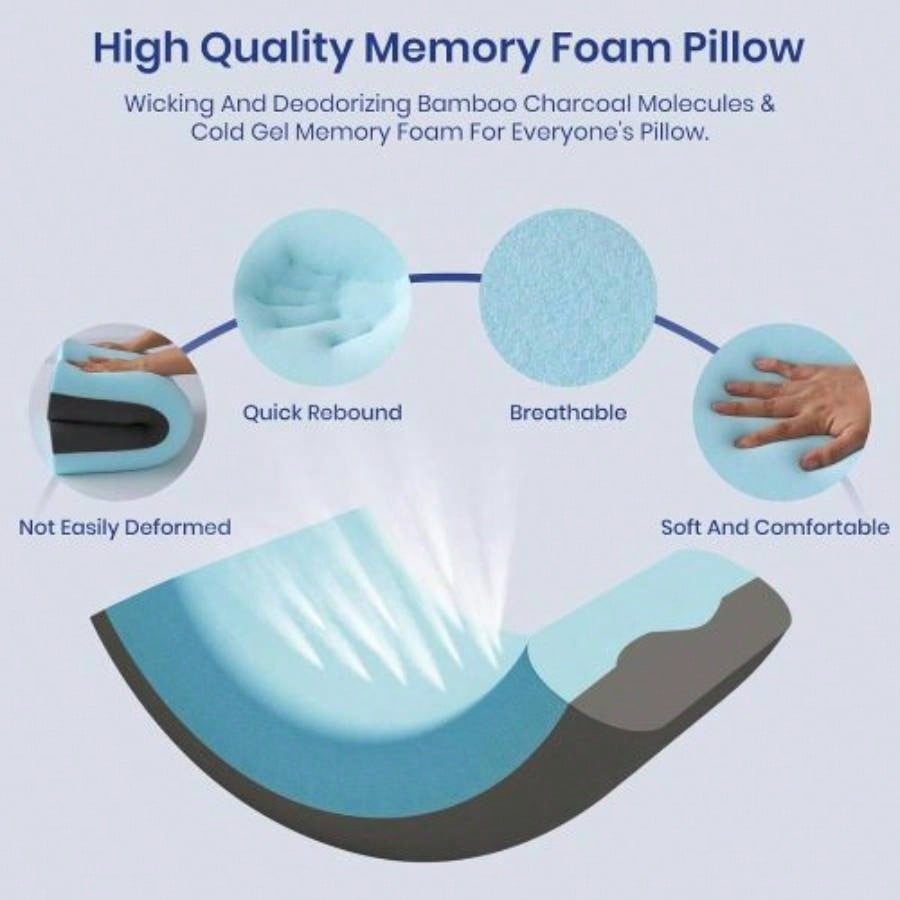4 Inch Foam Pillows, Gel Cooling Bed Pillows, Sleep Pillow, Removable Washable Pillowcase, Standard Size