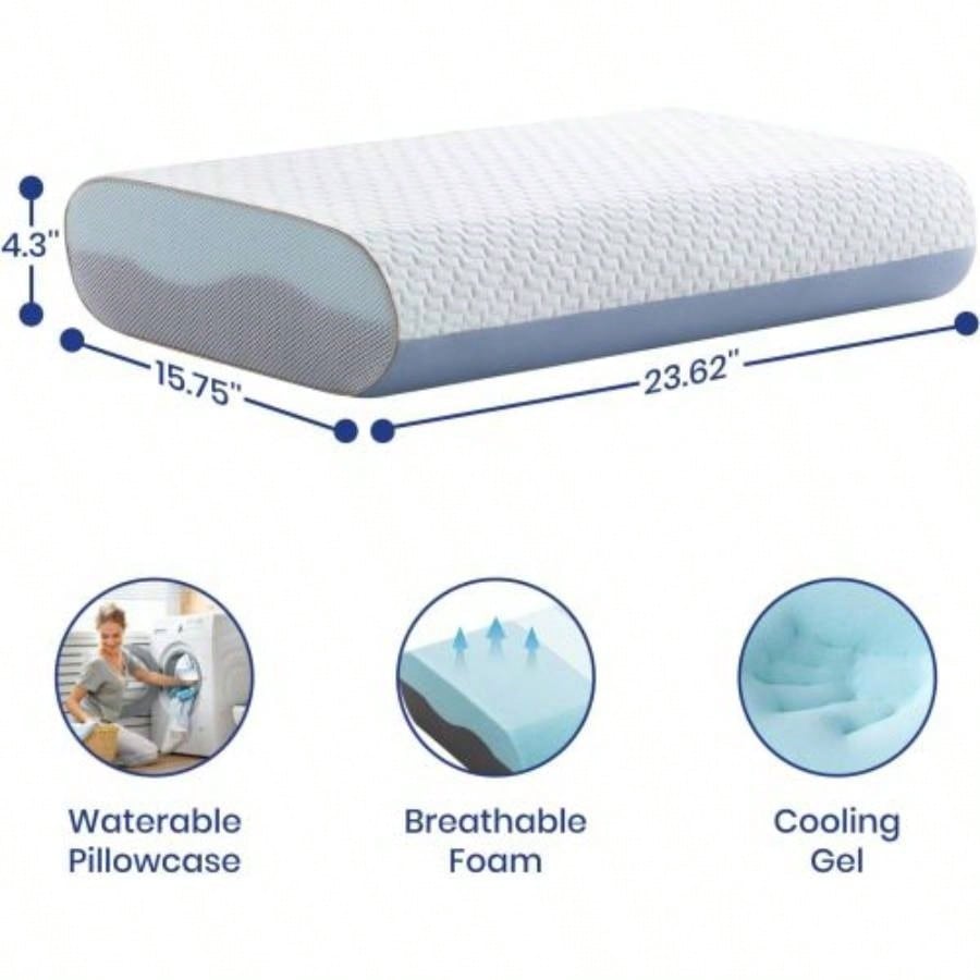 4 Inch Foam Pillows, Gel Cooling Bed Pillows, Sleep Pillow, Removable Washable Pillowcase, Standard Size