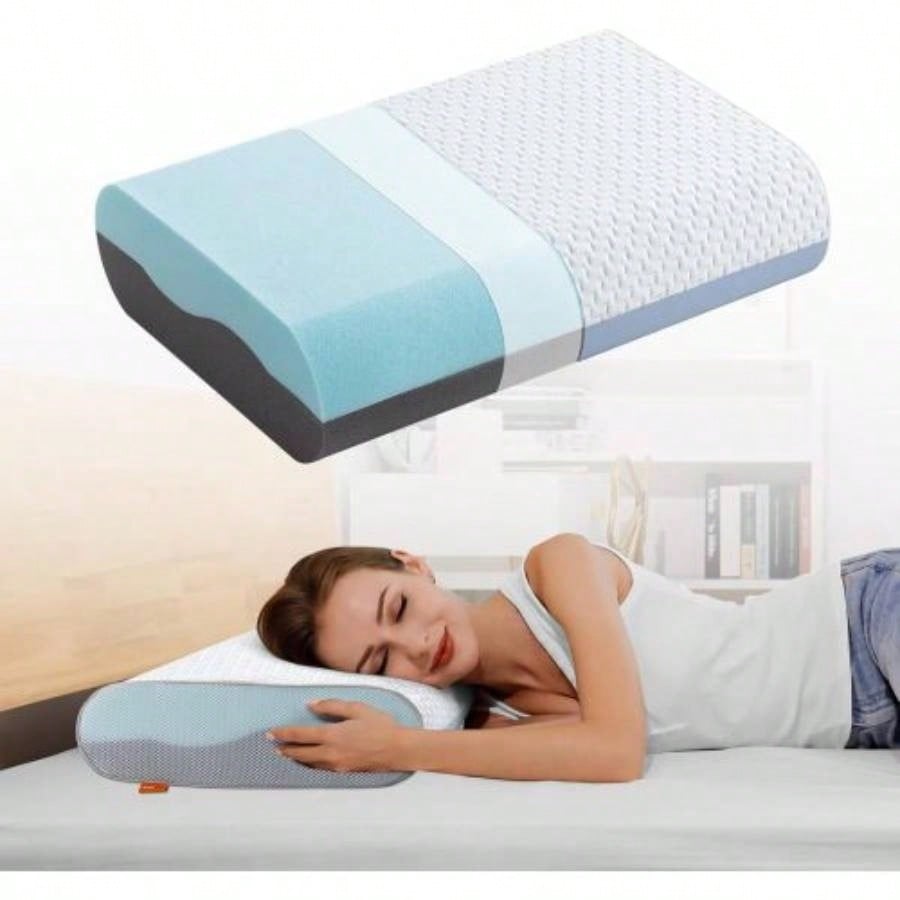4 Inch Foam Pillows, Gel Cooling Bed Pillows, Sleep Pillow, Removable Washable Pillowcase, Standard Size