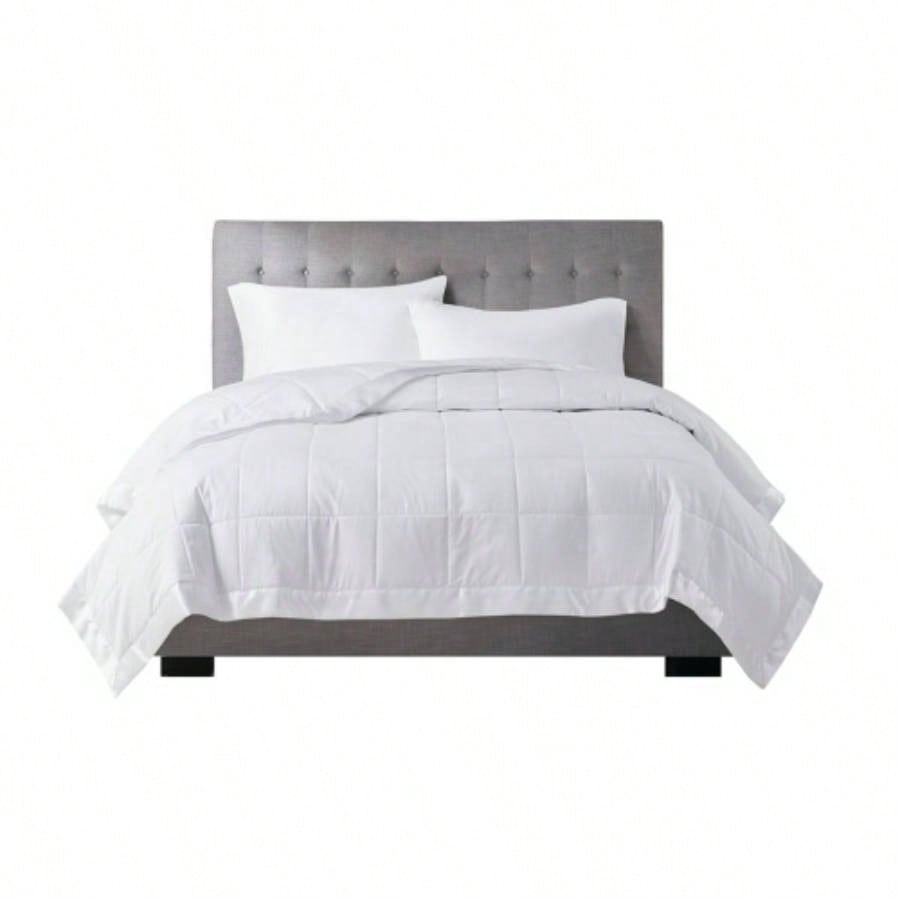 Lightweight Down Blanket with Satin Trim White King