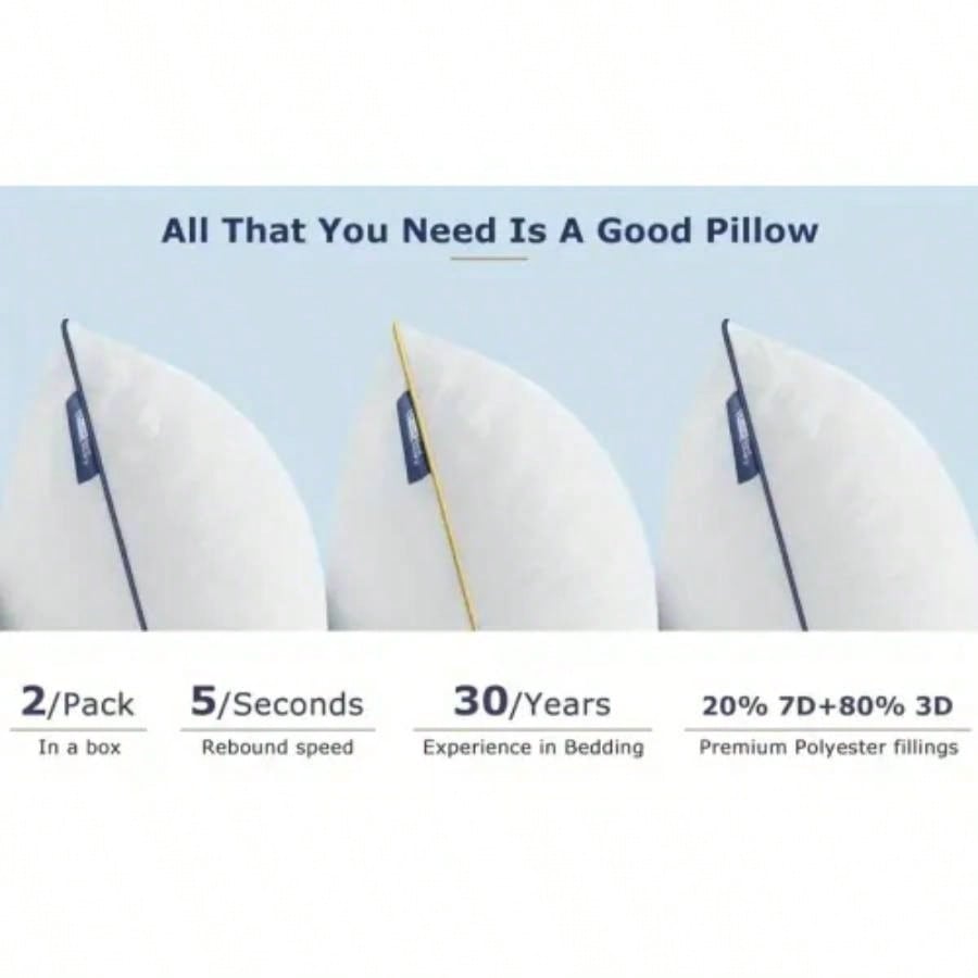 2 Pack Luxury Neck Support Pillows - Soft, Hypoallergenic, All - Season Comfort Size, Home