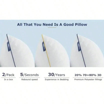 2 Pack Luxury Neck Support Pillows - Soft, Hypoallergenic, All - Season Comfort Size, Home