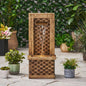 35.25 High Hand Crafted Weather Resistant Floor Fountain with Light, Light Brown