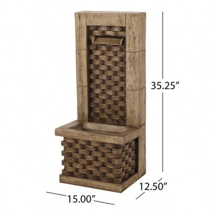 35.25 High Hand Crafted Weather Resistant Floor Fountain with Light, Light Brown