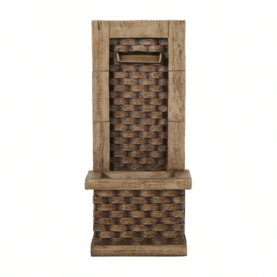 35.25 High Hand Crafted Weather Resistant Floor Fountain with Light, Light Brown