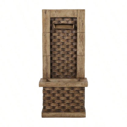 35.25 High Hand Crafted Weather Resistant Floor Fountain with Light, Light Brown