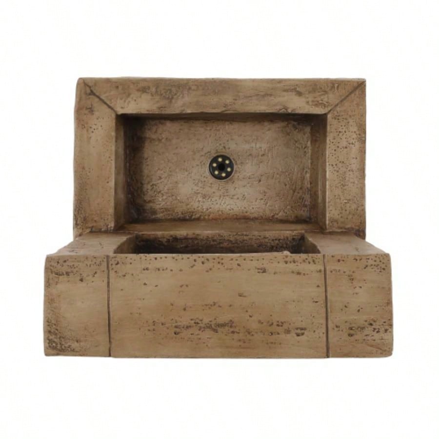 35.25 High Hand Crafted Weather Resistant Floor Fountain with Light, Light Brown