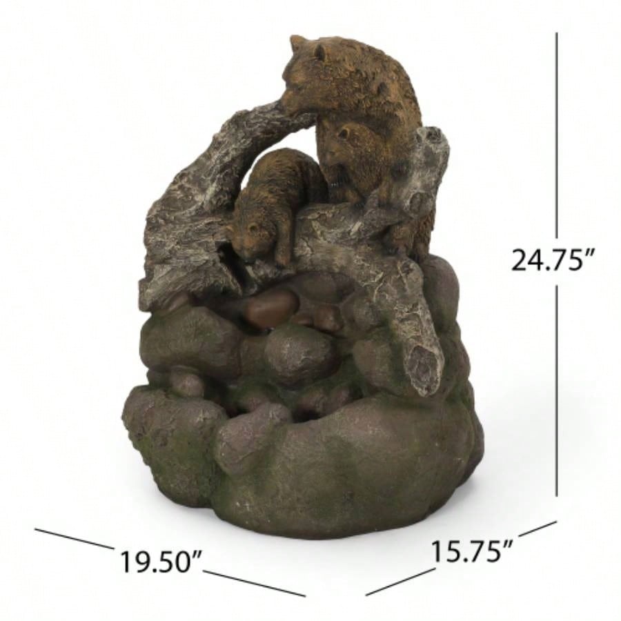 24.75 High CALLAN FOUNTAIN Weather Resistant Floor Fountain with Light, Light Brown+ Moss