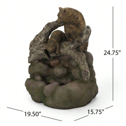 24.75 High CALLAN FOUNTAIN Weather Resistant Floor Fountain with Light, Light Brown+ Moss