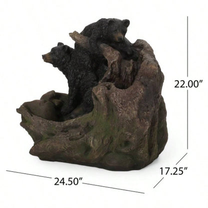 22.0 High DATONA FOUNTAIN Outdoor Weather Resistant Floor Fountain with Light, Light Brown+ Black