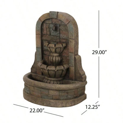 29 High BAGWELL FOUNTAIN Outdoor Weather Resistant Floor Fountain, Stone Gray