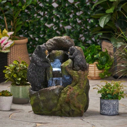 23.75 High Hand Crafted Weather Resistant Floor Fountain, Moss+ Black