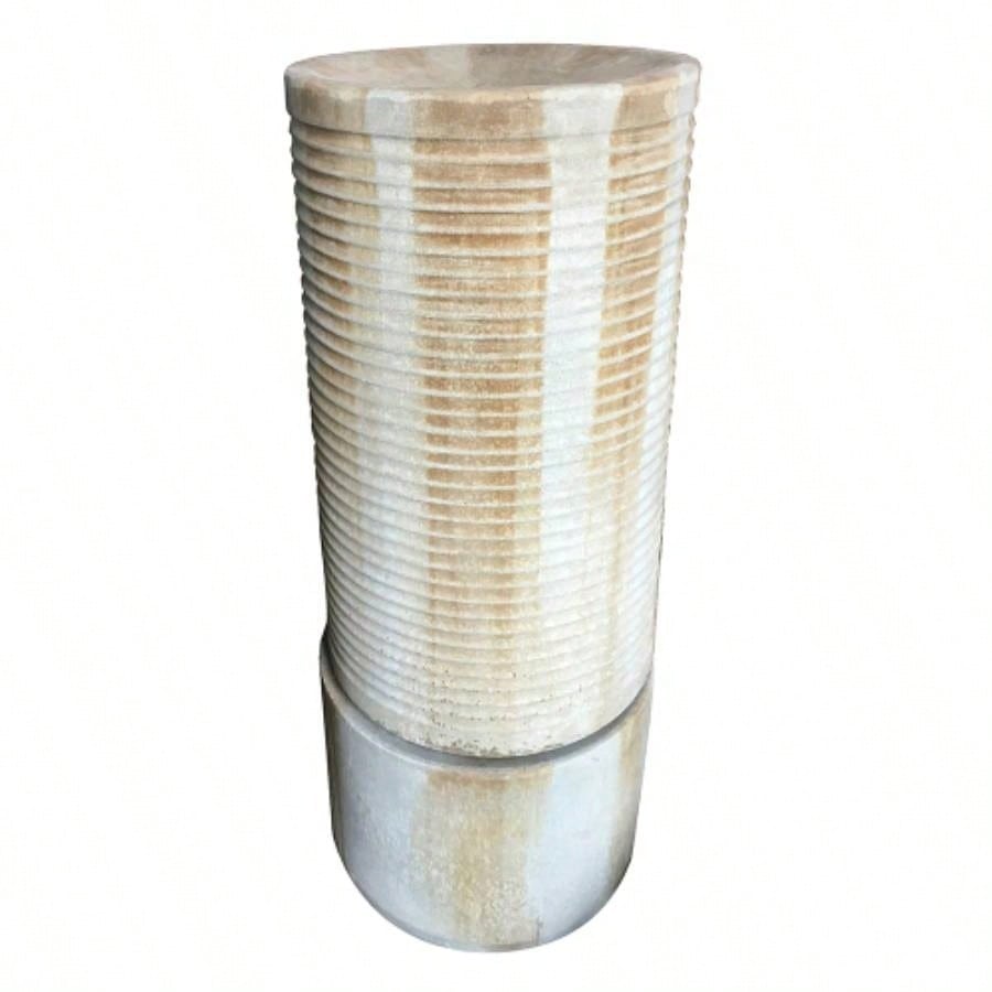 44 Tall Large Modern Cylinder Ribbed Tower Fountain, Contemporary Antique Outdoor Bird Bath Concrete Fountain