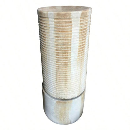 44 Tall Large Modern Cylinder Ribbed Tower Fountain, Contemporary Antique Outdoor Bird Bath Concrete Fountain