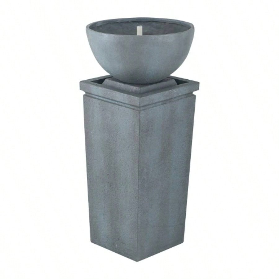 35.5 Polyresin Gray Zen Bowl Fountain, Outdoor Bird Feeder/Bath Fountains, Relaxing Feature Garden Lawn Backyard Porch