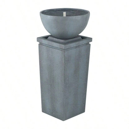 35.5 Polyresin Gray Zen Bowl Fountain, Outdoor Bird Feeder/Bath Fountains, Relaxing Feature Garden Lawn Backyard Porch