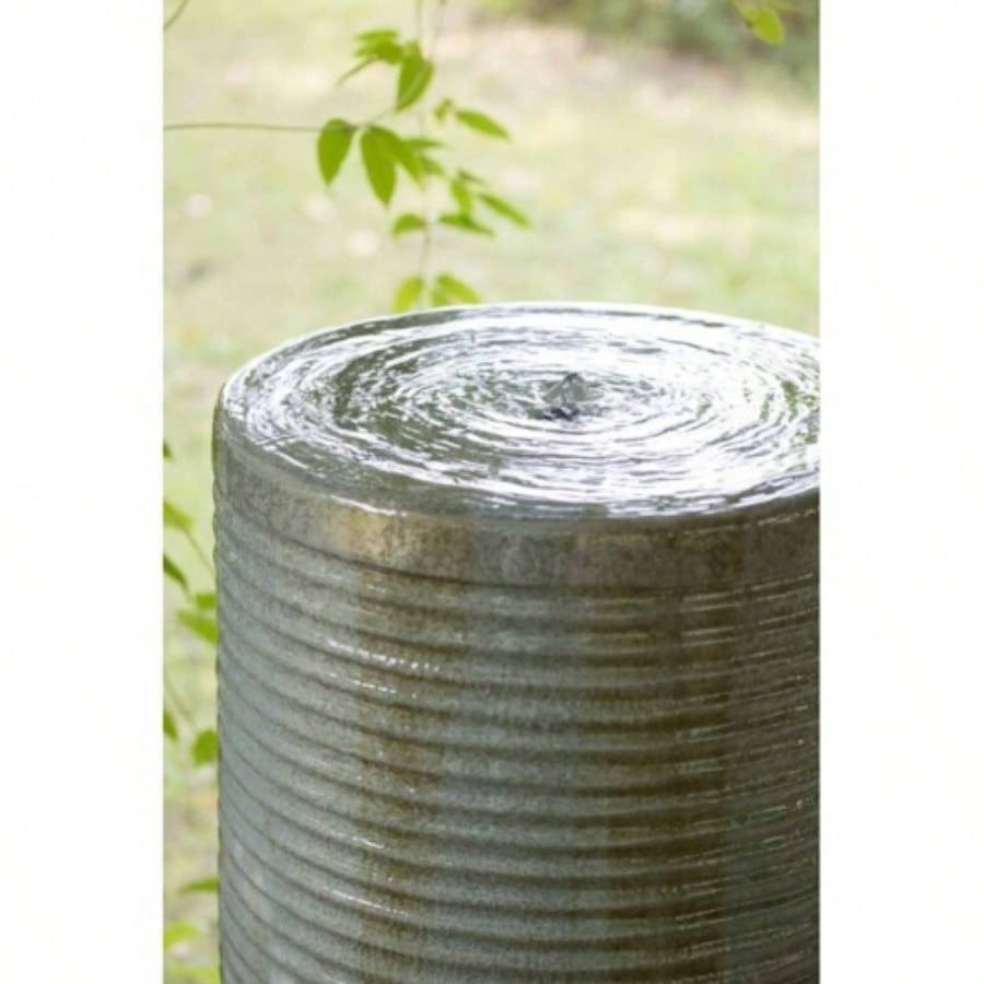 44 Tall Large Modern Cylinder Ribbed Tower Fountain, Contemporary Antique Outdoor Bird Bath Concrete Fountain