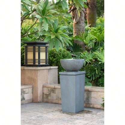 35.5 Polyresin Gray Zen Bowl Fountain, Outdoor Bird Feeder/Bath Fountains, Relaxing Feature Garden Lawn Backyard Porch