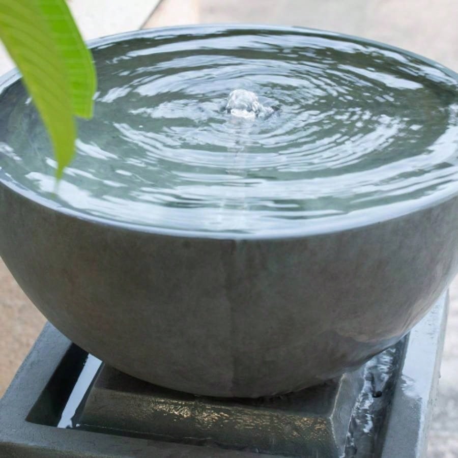 35.5 Polyresin Gray Zen Bowl Fountain, Outdoor Bird Feeder/Bath Fountains, Relaxing Feature Garden Lawn Backyard Porch